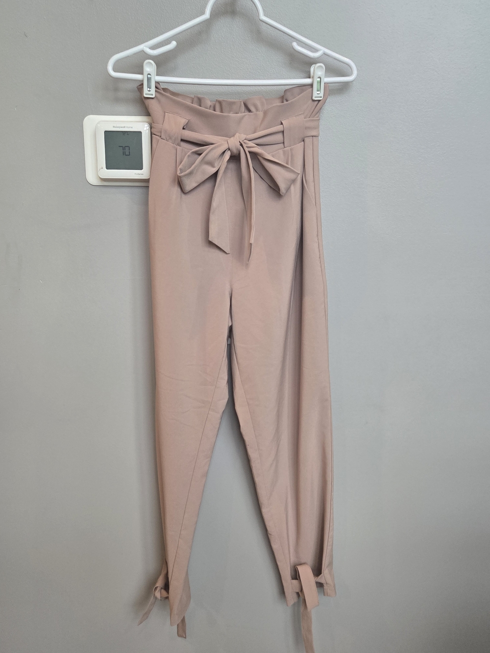 Grace Karin High Waisted Paperbag Ankle Pants Dusty Pink Tie Waist Knot Hem M